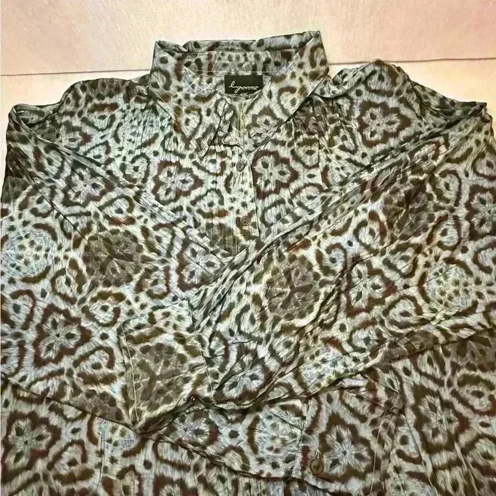 Lynn Ritchie Vintage 100% Silk Long Shirt - Brown + Blue - Women’s Size Medium - Picture 12 of 15